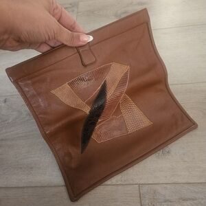 Vintage Rare Carlos Falchi 1970s Leather Envelope Clutch Brown EUC